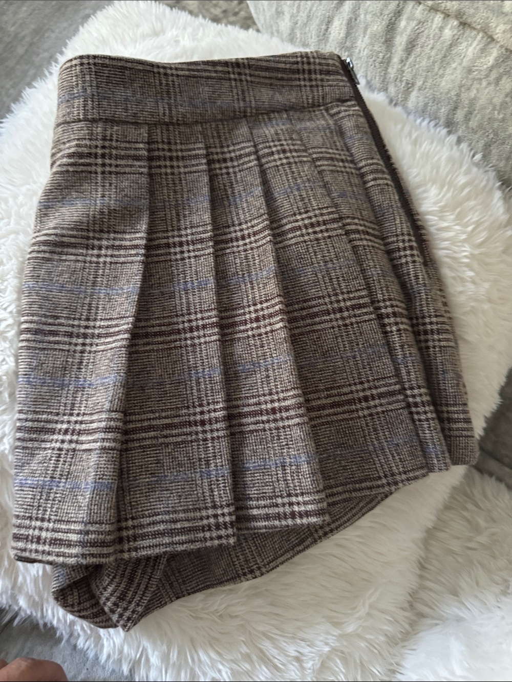 Plaid Pleated Mini Skirt in Brown and Cream